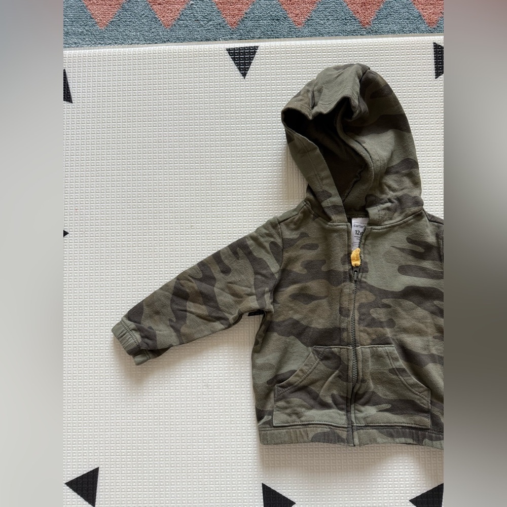 Carters|Baby boy olive Camouflage Hooded zip Jacket sweater for Kids,12 months•
